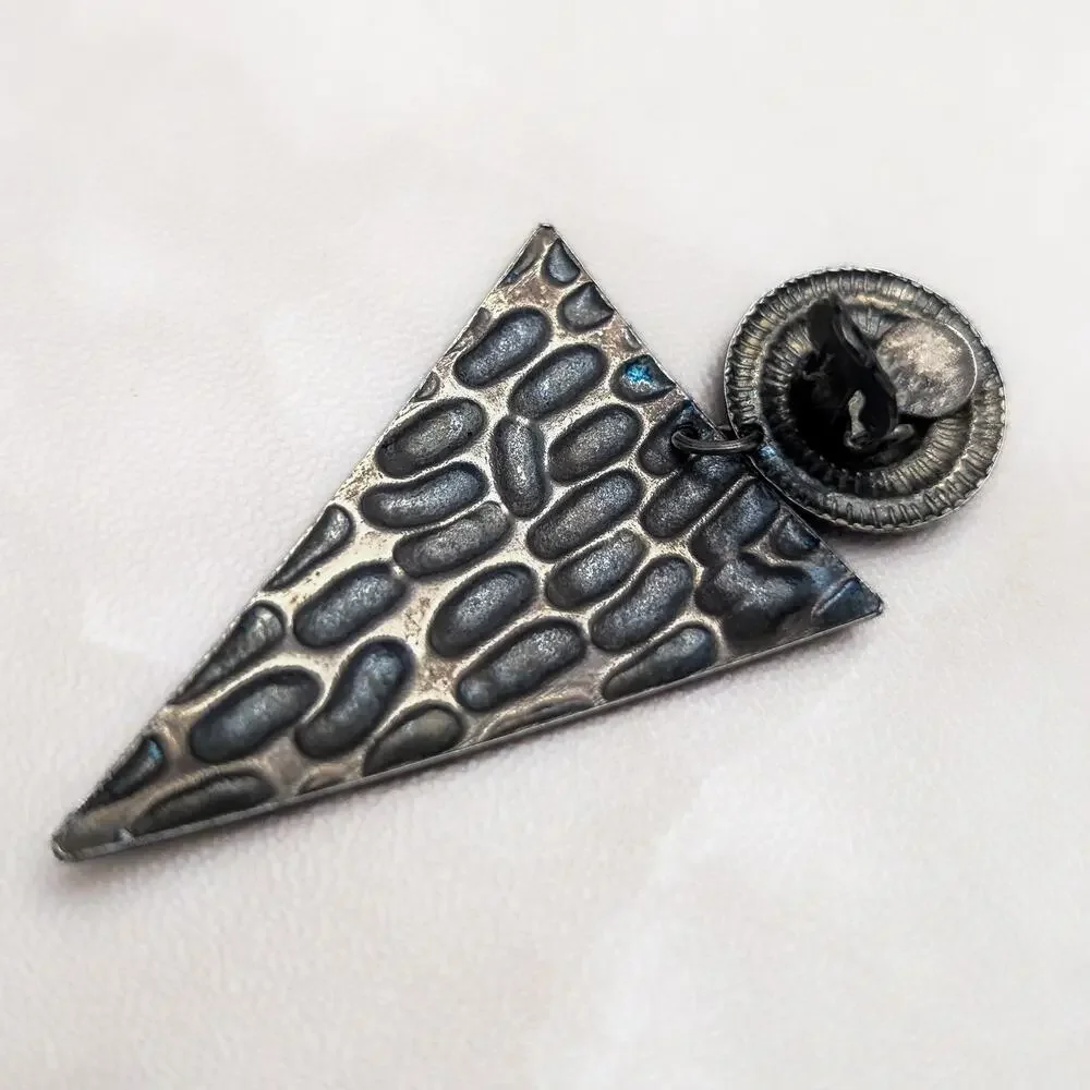 Vintage Clip On Earrings Long Triangle Shape Statement Dangle Dark Metal